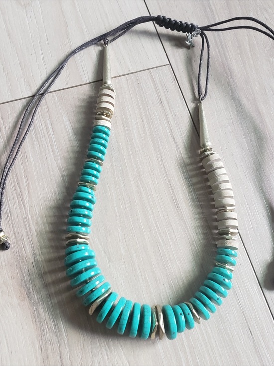 Jewelry - Kenneth Cole Adjustable Braided Dark Brown Cord Necklace Turquoise‎ Stones